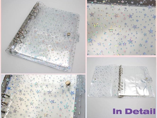 JIEADJIE Kpop Photocard Holder Book Set A5 Binder Photocard Album 6 Ring, Suit for 200 Cards 3 Inch Photo,with 50 Pcs Laser Flashing Card Sleeves,with 20 Sheets Stickers Cute Decor Stickers (Star 2) thumbnail 5