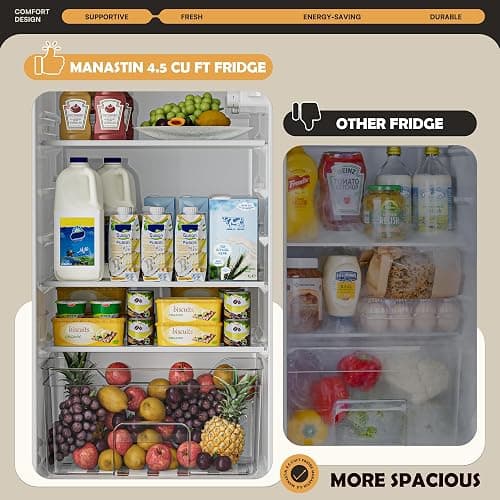 Manastin 4.5 Cu.Ft Mini Fridge with Freezer, Small Refrigerator with 2 Doors for Kitchen, Dorm, Office and Bedroom, Mini Fridge with Adjustable Shelves (Black) thumbnail 4