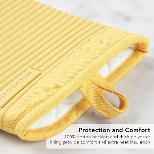 KITCHENAID Ribbed Soft Silicone Oven Mitt 2-Pack Set, 7.5"x13", Butter Yellow thumbnail 6