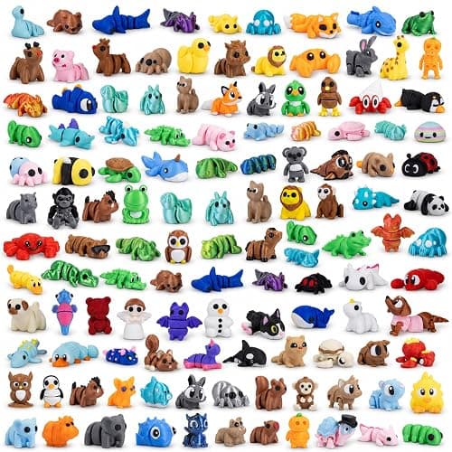 pkaoakyo 200 PCS Mini 3D Printed Animals Bulk, Articulated Animal Figurines Set, Flexible Fidget Toys, Desk Pets for Kids Party Favors, Classroom Rewards and Goodie Bag Stuffers - Image 1