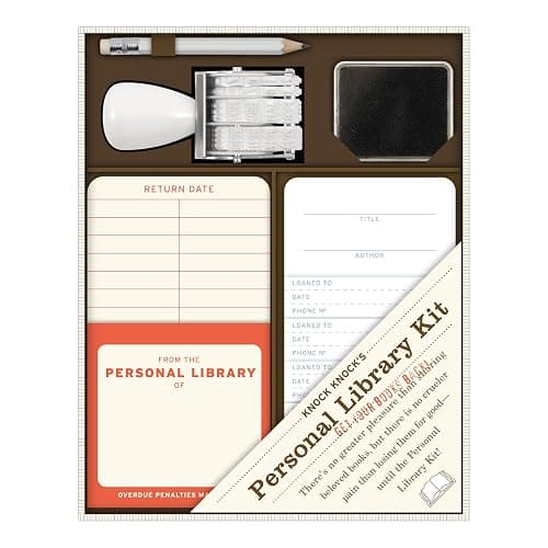 Knock Knock Original Personal Library Kit & Gift for Book Lovers - Card Catalog Checkout Cards, Bookplates, Date Stamp & Inkpad thumbnail 3