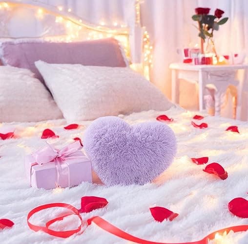 MOOWOO Fluffy Heart Pillow, Faux Fur Throw Pillow,Sherpa Plush Fluffy, Cute Soft Throw Cushion, Christmas Day,Valentines Day Decor for Home Bed Couch (Purple) thumbnail 2