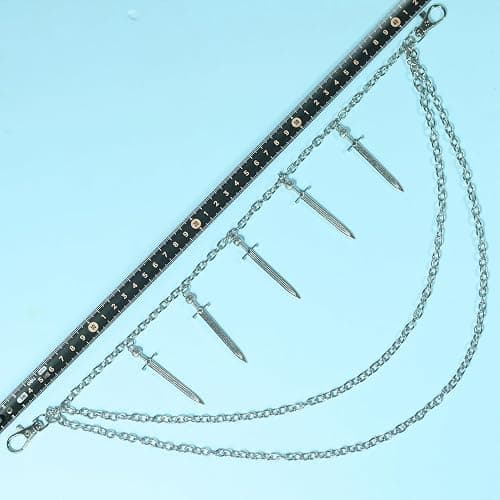 Punk Pants Chain,Gothic Goth Hip Hop Rivet Charm Layered Wallet and Jeans Link Chain, Vintage Rock Jewelry for Men and Women (Sword Layered) thumbnail 6