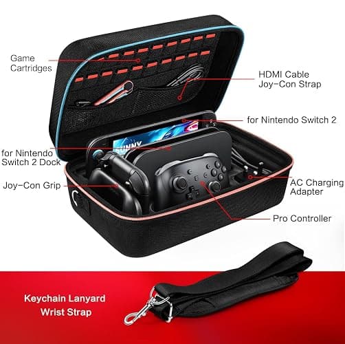 ivoler Carrying Storage All in One Case for Nintendo Switch 2 (2025),Portable Travel All Protective Hard Messenger Bag Soft Lining 20 Games for Switch 2 Console Pro Controller Accessories Black thumbnail 5