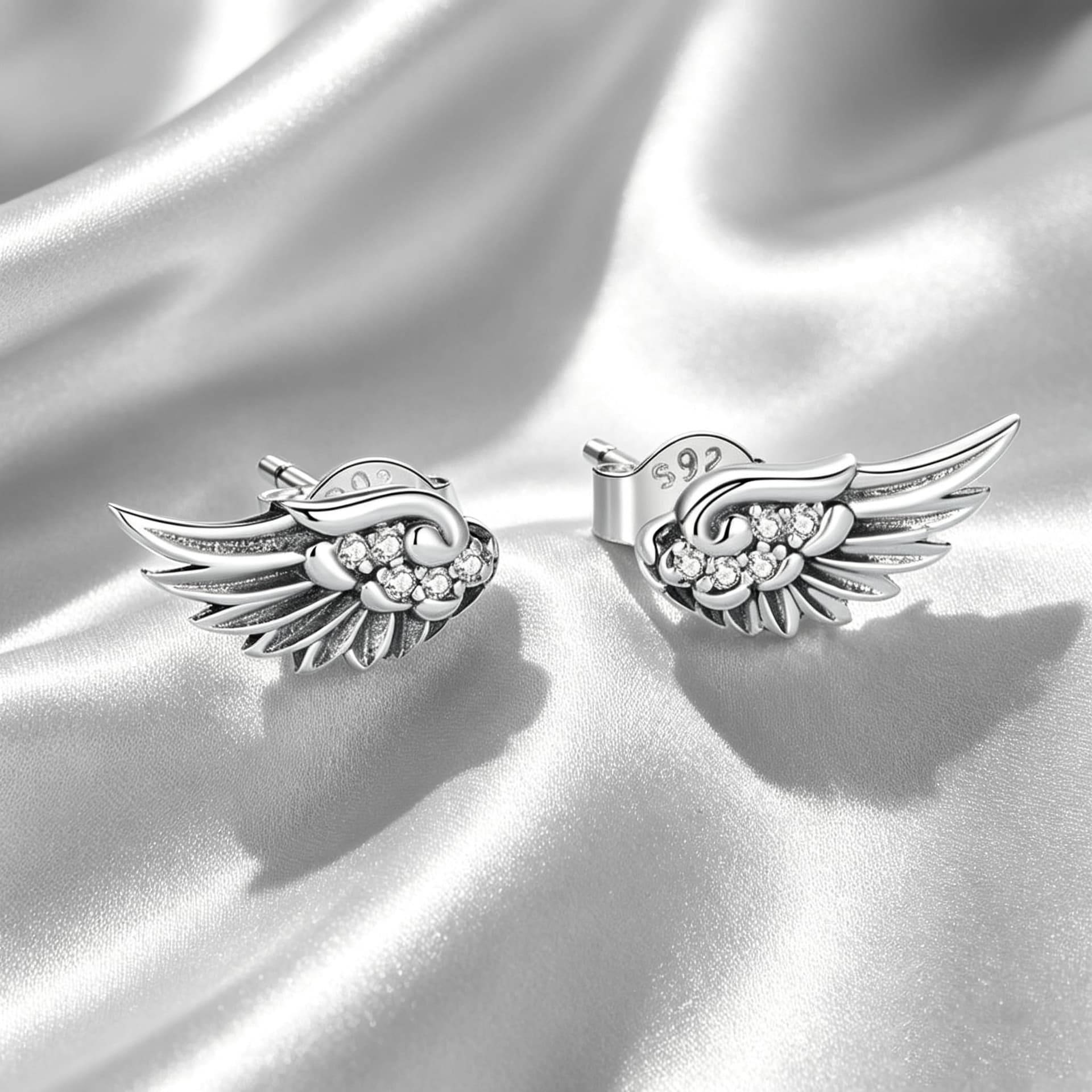 925 Sterling Silver Angel Wing Stud Earrings with Gift Box thumbnail 2
