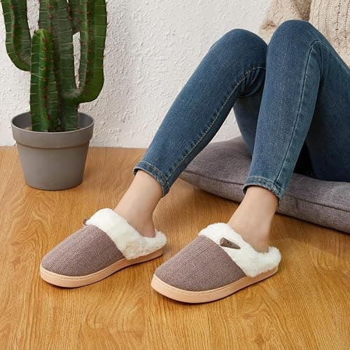 NineCiFun Women's Slip on Fuzzy Slippers Memory Foam House Slippers Outdoor Indoor Warm Plush Bedroom Shoes Scuff with Faux Fur Lining thumbnail 2