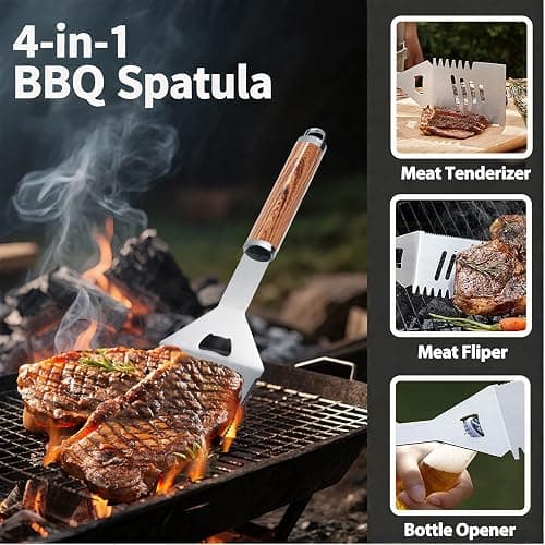 MUJUZE 19pcs Grill Set for Men,Woodgrain Grilling Accessories,Grill Utensils Set,Stainless Steel BBQ Tools for Outdoor,Camping,Backyard,Grilling Gifts for Christmas thumbnail 3