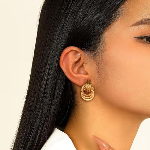 14K Gold Knot Earrings for Women Gold Silver Earrings Heart Link Drop Dangle Earring Chunky Gold Knotted Statement Jewelry thumbnail 7