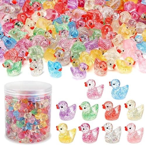 240 Pcs Glitter Mini Resin Ducks, Colorful Tiny Small Plastic Ducks Figures to Hide Little Resin Animals Bulk for Miniature Landscape Aquarium Potted Dollhouse Fairy Garden Accessories Decorations - Image 1
