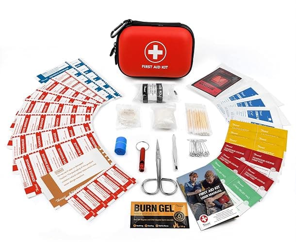 Mini First Aid Kit, 100 Pieces Water-Resistant Hard Shell Small Case - Perfect for Travel, Outdoor, Home, Office, Camping, Hiking, Car (Red) thumbnail 3