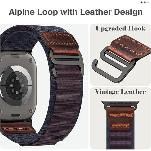 MRAIN-H Alpine Loop with Leather Design Compatible with Apple Watch Bands Ultra 3 2 1 (49mm) & Series 11 10 9 8 7 6 5 4 SE 3 2 1 (46mm 45mm 44mm), Soft Stretchy Nylon Sport Band for iWatch Men Women thumbnail 4