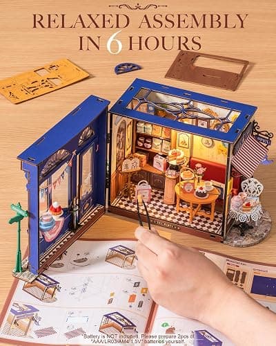 Rolife DIY Miniature House Kit Leisure Tea Time, 3D Book Nook Openable Bookshelf Decor for Adults, Mini Model House Kits, DIY Crafts Kit Halloween for Adults (Leisure Tea Time) thumbnail 8