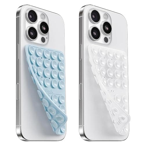 2PCS Silicone Suction Cup Phone Case Mount Double Sided, Hands-Free Phone Accessories Holder for Selfies and Videos, Silicon Sticky Phone Grip for iPhone and Android Transparent&Light Blue - Image 1