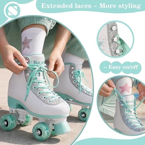 SULIFEEL Roller Skates for Girls and Women, Rhinestone Star Skates with High Top and Motion Light Up Wheels for Indoor and Outdoor Use thumbnail 3