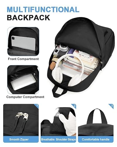 VGCUB Black School Backpacks Travel Book Bag Waterproof Work Light Aesthetic College Backpack for School Girls Boys Teens Mochilas Escolares Para Niñas Casual Daypack for Women Men thumbnail 5