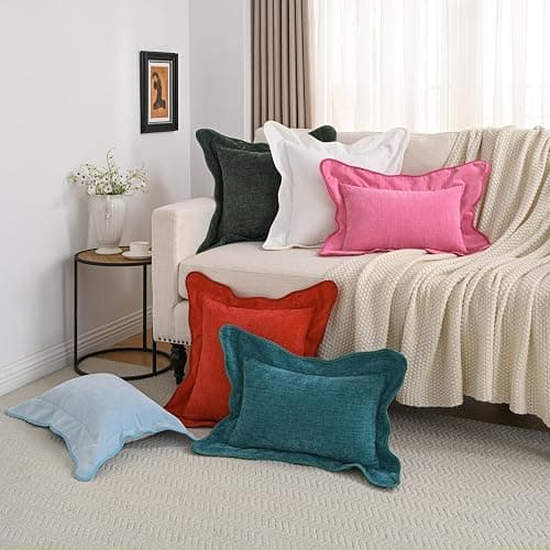 FUTEI Light Blue Decorative Throw Pillow Covers 18x18 Inch Set of 2,Double Stitch Scalloped Bordered Soft Chenille Cushion Cases,Modern Home Decor for Couch Bed Living Room thumbnail 6