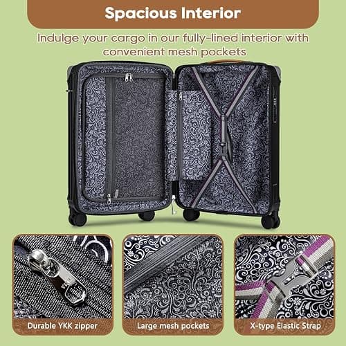 Joyway 20in Carry On Luggage with Cup Holder and USB Port, 25% Expandable Capacity, Smart Suitcase with Anti Slip Wheels and Handbag, Perfect for Men and Women 3 Piece Set Black thumbnail 9
