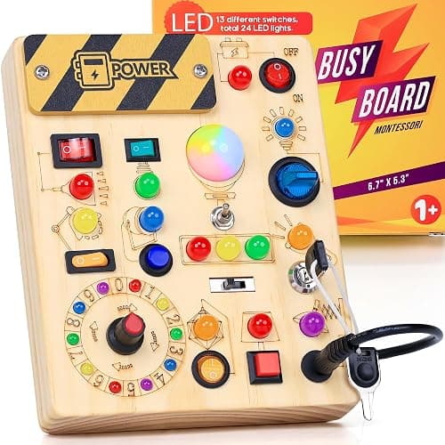 RichBoy Montessori Toy Busy Board for 1-3 Year Old Toddlers, 37-in-1 Sensory Toy with 24 LED Lights, Educational Travel Toy for Airplane Car Rides, First Birthday for Boys Girls (6.7" x 5.3") thumbnail 8