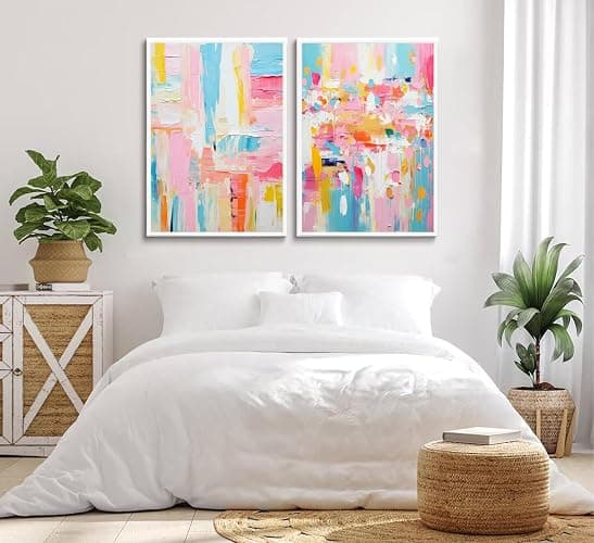 2Pcs colorful abstract Wall Art College style girl art posters prints Modern Pastel texture Pictures Paintings Wall Decor for Girly Dorm Bedroom Living Room Decoration Unframed thumbnail 3