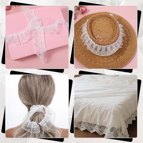 White Lace Ribbon, 2-Layer Pleated Edge White Lace Ruffle Trim for Crafts Sewing DIY, 1.8" x 5.5yd thumbnail 6