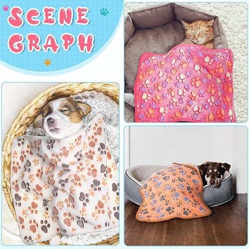 Tatuo 4 Pack Fleece Dog Blankets for Puppy Cats Multi-Size Sleep Mat for Pet Guinea Pig Soft Washable Warm Crate Bed Puppy Teething Toys Print Pattern Blanket Indoor(Pink,24 x 16 Inch,Paw) thumbnail 6