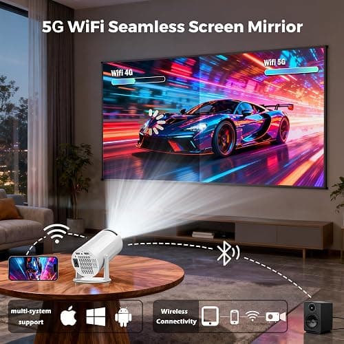 WellSonic Mini Portable Projector Support 4K, 200 Ansi Outdoor & Home Movie Projector with WIFI and Bluetooth, Automatic Keystone Correction, 180°Rotatable, Compatible with HDMI USB PC Laptop thumbnail 6