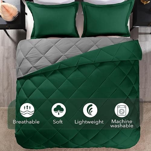 downluxe King Size Comforter Set - Dark Green and Grey King Comforter, Soft Bedding Sets for All Seasons -3 Pieces - 1 Comforter (104"x92") and 2 Pillow Shams(20"x36") thumbnail 5