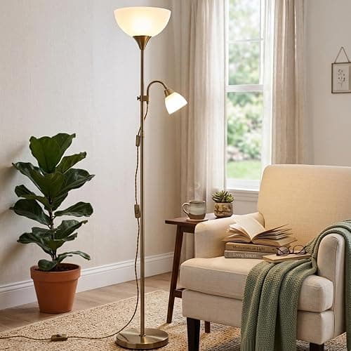BURAKH Adjustable High Brightness Floor Lamp with 2 Reading Lights for Living Rooms, Bedrooms – Replace Halogen Standing Lamps with Efficient LED Office Lighting - Tall Pole (Grey) - Image 1