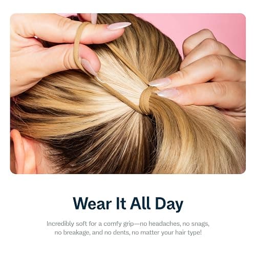 Gimme Beauty Fine Hair Elastic Bands - Slim-Fit Elastic Ties for Fine, Brittle, or Bleached Hair - No-Dent, Gentle-Grip Ponytail Holders for All-Day Comfort - 12 Pack, Dark Blonde thumbnail 4