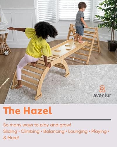 Avenlur Hazel 5-in-1 Indoor Climbing Gym - Waldorf and Montessori Climbing Set with Triangle Ladder, Climbing Ramp, Arch Climber, Rocker, and Slide - Montessori Toys for Children 18mo to 7yr (Natural) thumbnail 3