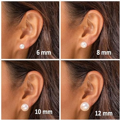 PAVOI 14K Gold Plated 925 Sterling Silver Round Stud White Simulated Shell Pearl Earrings thumbnail 4