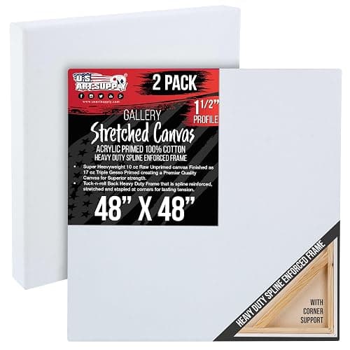 U.S. Art Supply X-Large Stretched Canvas for Painting 48x48 inch Gallery Depth 1-1/2" Thick, 2-Pack - 12oz Acrylic Gesso Triple Primed, Professional Artist Quality, 100% Cotton - Oil, Pouring Paint - Image 1