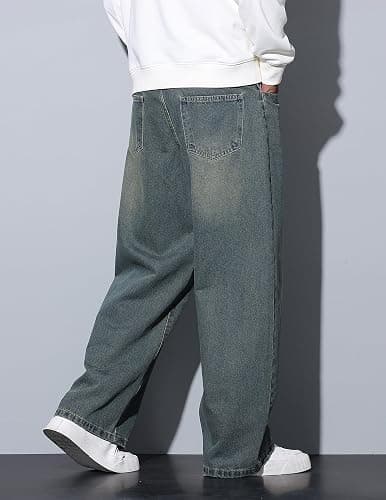 QGRSWBC Men's Wide Leg Jeans Baggy Denim Pants Y2k Hip Hop Trousers thumbnail 4