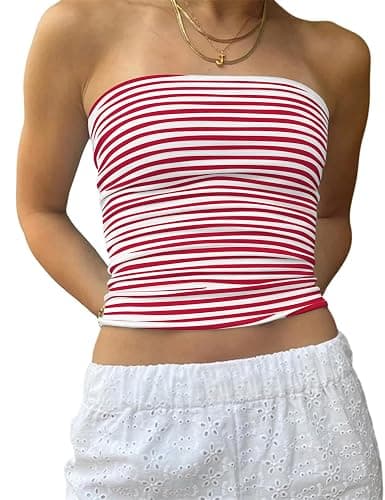 Cioatin Women Strapless Striped Bandeau Tube Tops Y2K Aesthetic Sleeveless Backless Crop Tank Going Out Summer Girls - Image 1