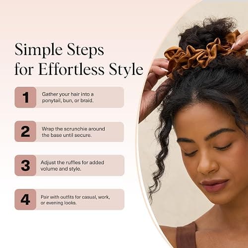 Kitsch Recycled Satin Ruffle Scrunchie – Gentle Hair Scrunchie for Women, Eco-Friendly Hair Tie No Damage, Stylish Ponytail Holder | Ideal Gifts for Women - Camel thumbnail 7
