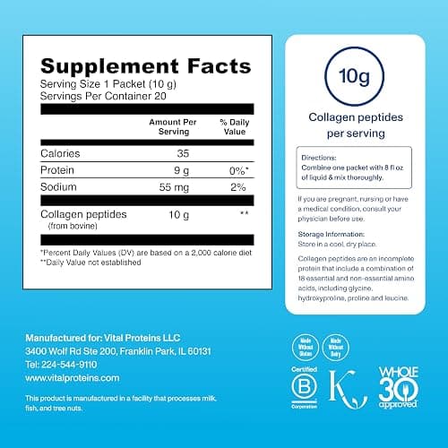 Vital Proteins Collagen Peptides Powder Supplement, Hydrolyzed Collagen Peptides Travel Pack, 20 Individual Packets thumbnail 2