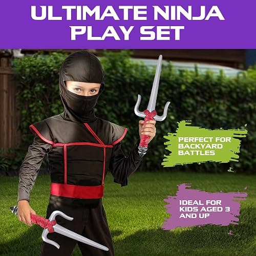Liberty Imports Ninja Toy Weapons Kids Role Play Set with 2 Katana Swords, 2 SAIS, 4 Shuriken and Bo Staff for Children Dress Up Pretend Play Battles thumbnail 4
