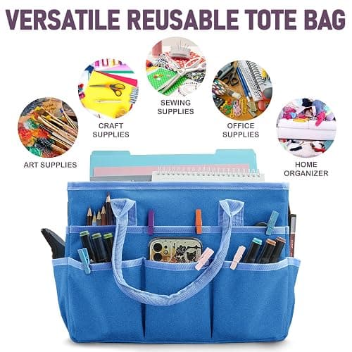 Cupohus Art Organizer Craft Storage Tote Bag with Pockets and Handles, Oxford Fabric Carrying Caddy for Teacher, Officer, Artist, Traveler, and more –Blue thumbnail 3