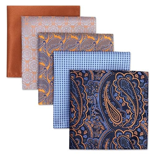 SHLAX&WING 5 Pieces Assorted Mens Silk Pocket Square Set Handkerchiefs - Image 1