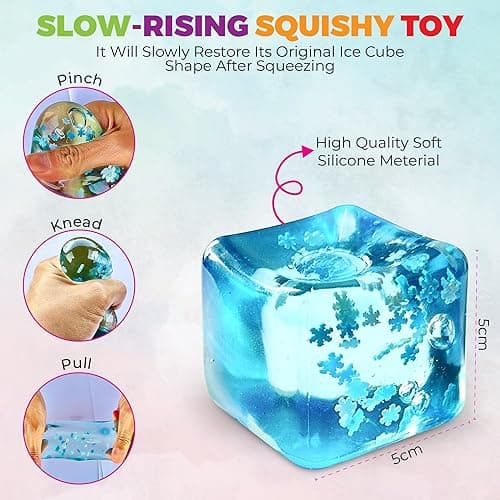Stress Balls Ice Cube with Snowflakes Inside for Your Best Mellow and Chill, Snow Pieces Silent Nice Square Shape Anxiety Sensory Squishy Fidget Toy Slow Rise, Classroom Prizes, Calming Kids Adults thumbnail 3