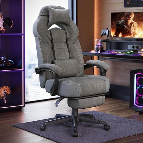 SONGMICS Gaming Chair, Office Computer Chair, Ergonomic Design, with Footrest, Adjustable Headrest, Lumbar Support, 150 kg Load Capacity, Slate Grey OBG077G01 - Image 1