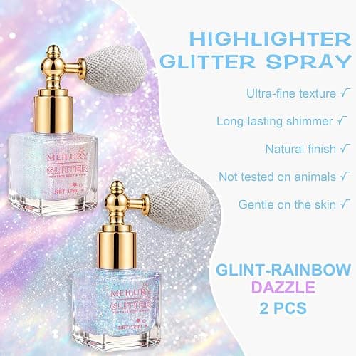 Holographic Body Glitter Spray, Shimmering Sparkle Makeup for Hair Face Clothes, Loose Glitter Highlighter, Festival Rave Party Accessories (Glint-Rainbow & Dazzle) thumbnail 2