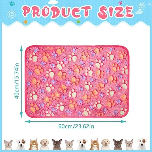 Tatuo 4 Pack Fleece Dog Blankets for Puppy Cats Multi-Size Sleep Mat for Pet Guinea Pig Soft Washable Warm Crate Bed Puppy Teething Toys Print Pattern Blanket Indoor(Pink,24 x 16 Inch,Paw) thumbnail 4