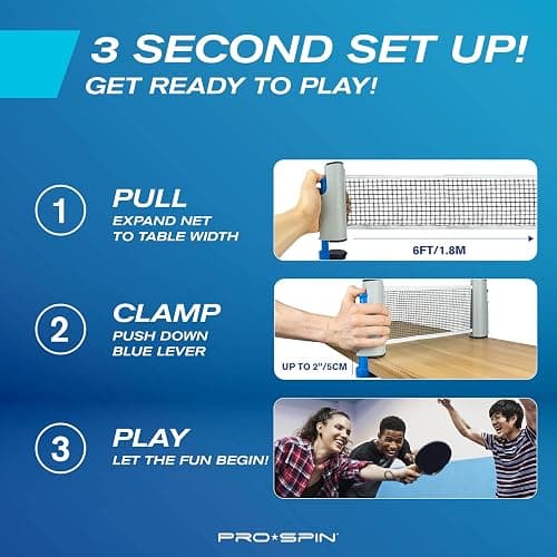 PRO SPIN All-in-One Portable Ping Pong Paddle Set | Table Tennis Set | Retractable Ping Pong Net (Up to 72" Wide) | 3-Star Balls | Storage Case | Game Table (2-Player Set, Ultra-Comfort Paddles) thumbnail 4