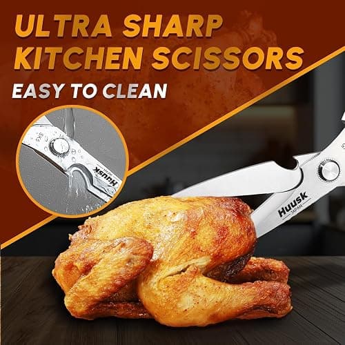 HUUSK Kitchen Scissors All Purpose - Stainless Steel Kitchen Shear, Sharp Silver Meat Scissors Dishwasher Safe, Heavy Duty Poultry Shears, Japanese Cooking Scissor for Food, Christmas Gifts for Women thumbnail 3