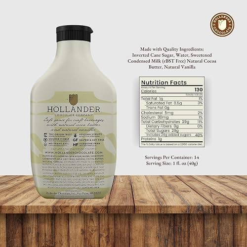 Hollander Chocolate Co. White Chocolate Café Sauce | Made with Real Cocoa Butter for Professional or Home Baristas | 443 mL (15 FL OZ) 592 g | Flip Cap thumbnail 2
