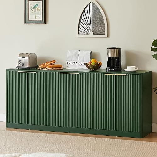 SZTHHDF 67" Fluted Buffet Cabinet Sideboard with Storage, Large Credenza with 6 Doors Accent Storage Cabinets Mid Century Modern Sideboard for Living Room Kitchen (Green) thumbnail 9
