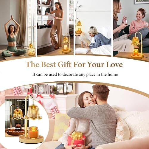 WarmEmbrace Candle Warmer Lamp with Timer Dimmable Light & Adjustable Height, Birthday Gifts for Women Mom Girl,House Warming Gift New Home Decor,Wax Melting Warmer for Jar Candles with 2 Bulbs/Gold thumbnail 2