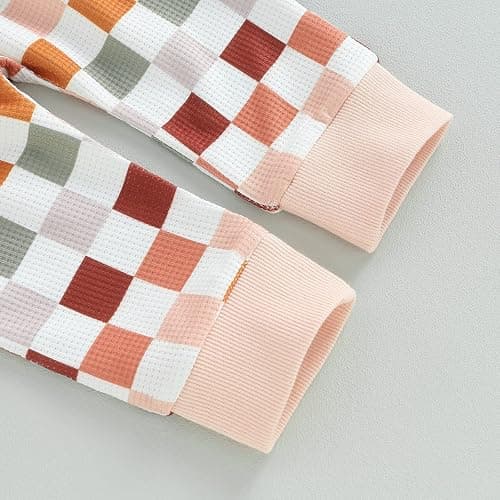 Karwuiio Toddler Baby Boy Girl Clothes Checkerboard Print Long Sleeve Sweatshirt Tops and Pants Fall Clothing Set thumbnail 7