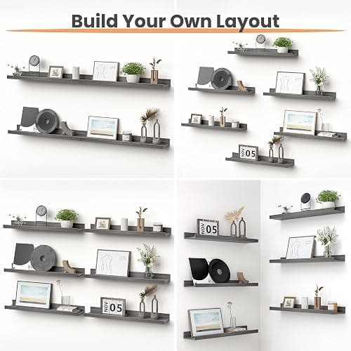 upsimples Floating Shelves for Wall, Wood Mounted Shelf Decor Storage Set of 6, for Bedroom, Living Room, Bathroom, Kitchen, 23.6 inch Long Picture Ledge, Grey thumbnail 4